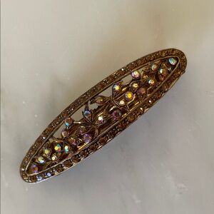 Elegant Gold and Brown Rhinestone Hair Clip